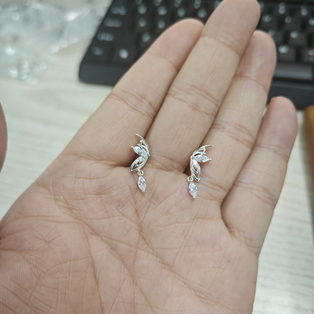 Delicate Silver Leaf Drop Earrings - image 3